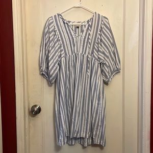 Oversized Puffed Sleeve Striped Dress